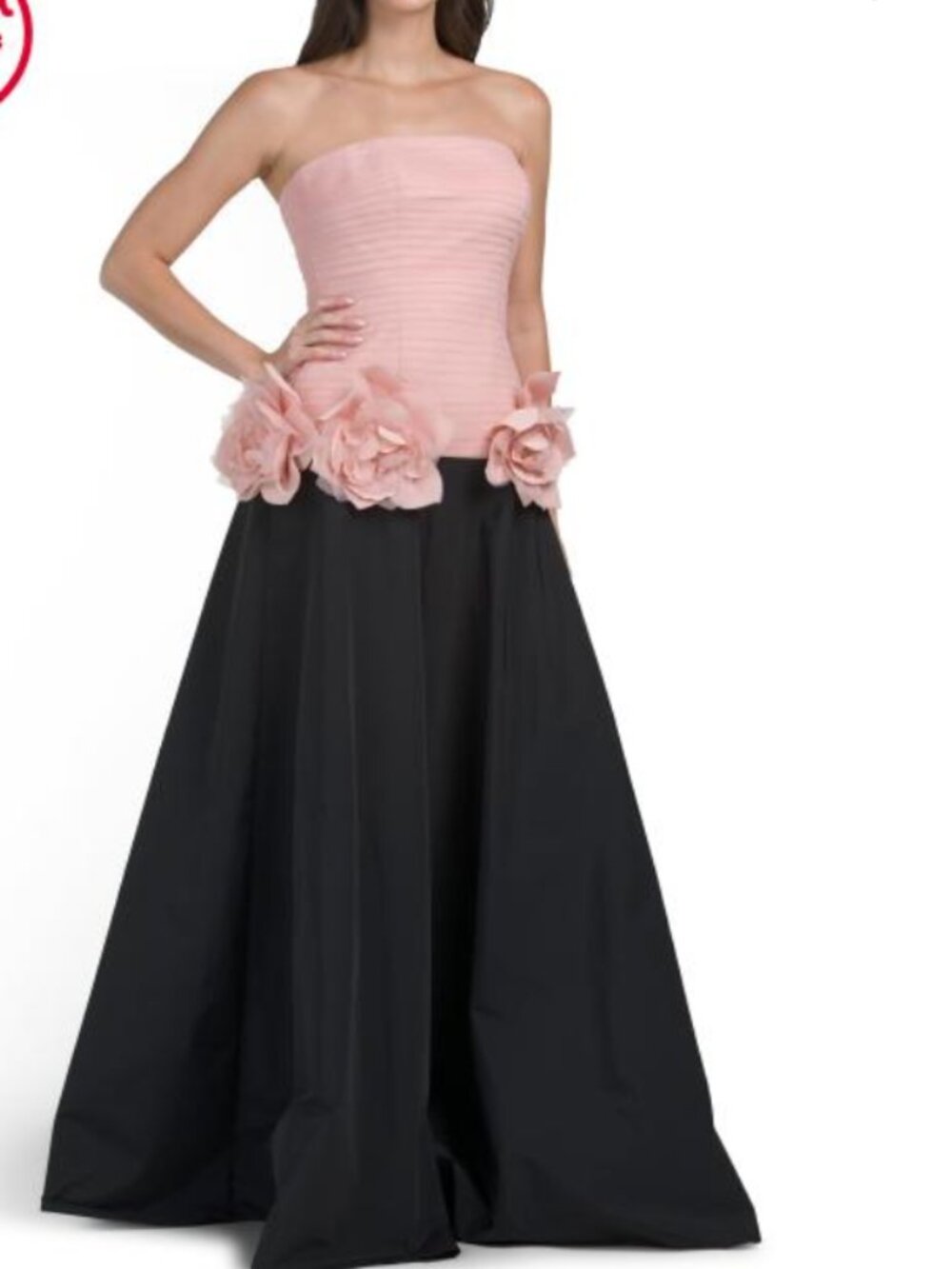 RENE BY RENE RUIZ Strapless Dropped Waist Floral Applique Gown